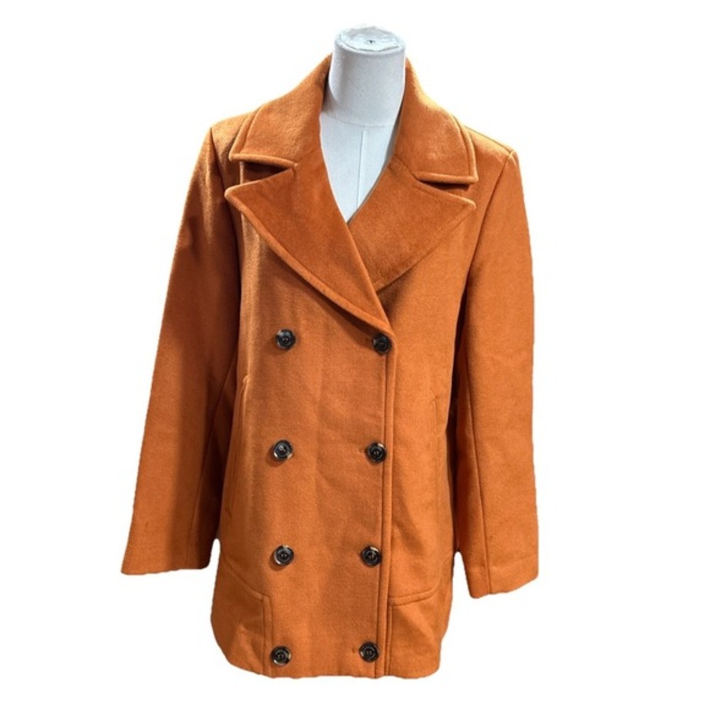 Kenneth Cole Women's Coat Large Orange‎ Double Breasted 17SMW561 Wool Blend